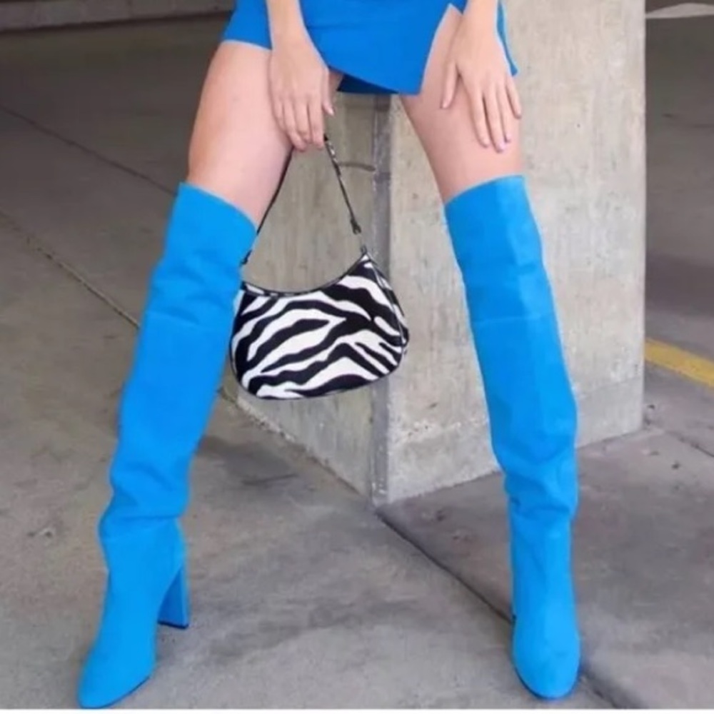 SCHUTZ Electric Blue Suede Over-the-Knee High Heel Boots